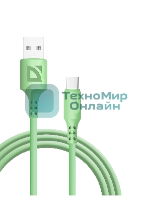 Кабель Defender F207, USB 2.0 (AM) - Type-C, 1 м, 2.4А, силиконовая оплетка, зеленый.