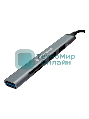 Кард-ридер Type-C/USB-A (3.1) Gembird 5в1: 2xUSB 2.0, USB3.1, SD/TF, кабель 10 см, алюминий