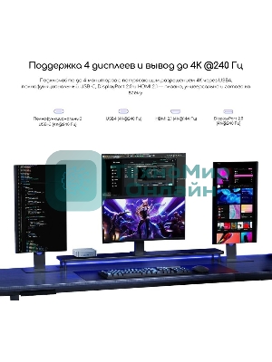 Неттоп Acer Gadget E10 ERBox Ryzen 7 8745HS (3.8) 16Gb SSD512Gb UHDG Windows 11 Pro 2xGbitEth WiFi BT 120W черный (1747236)