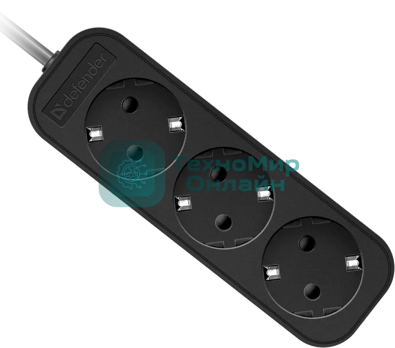 Удлинитель cетевой Defender M330 черный, 3 м, EURO, 3 розетки, 2200 Вт