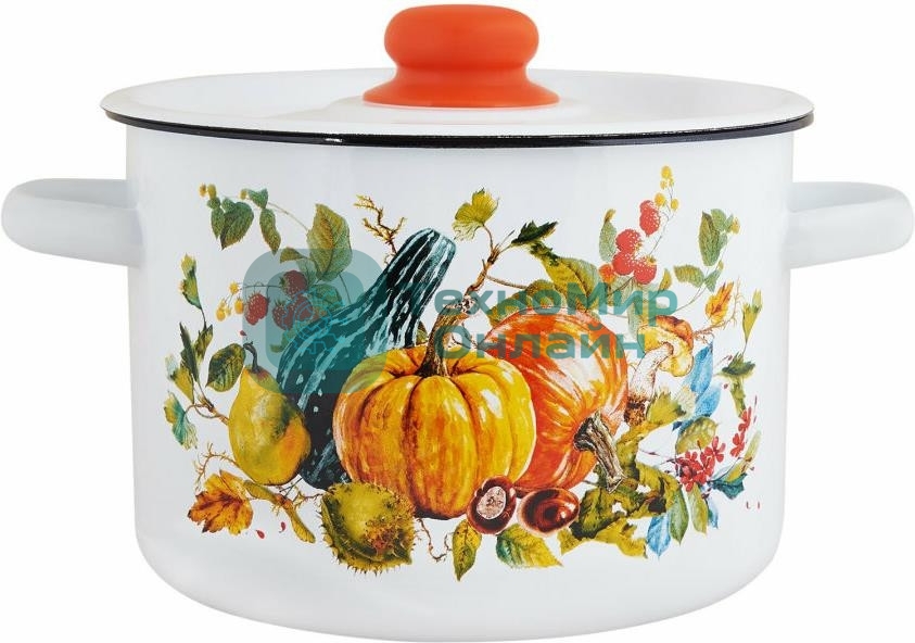 Кастрюля Appetite 1с15с/1 Осень с крышкой, эмалированная сталь, цилиндрическая 1,5 л
