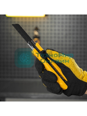 Нож Denzel 18 мм, сменное лезвие, SK4, метал. направляющая, винтовой фиксатор