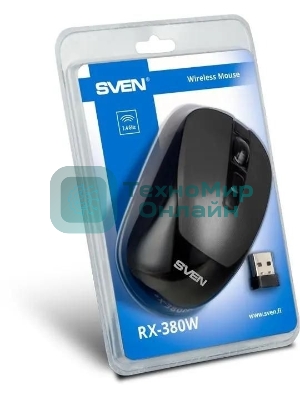 Мышь беспроводная SVEN RX-380W серый металлик, 1600 dpi, радиоканал, USB, кнопки - 4