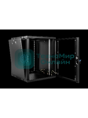 Шкаф коммутационный ЦМО ШРН-15.650-9005 настенный 15U 600x658мм пер.дв.стекл 200кг черный 600мм 180град.