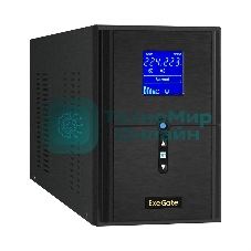 Источник бесперебойного питания (инвертор, синус, для котла) ExeGate SineTower SN-2000.LCD.AVR.3SH.1C13.RJ.USB 2000VA/1600W, чистая синусоида, LCD дисплей, AVR, 3*Schuko+1*C13, RJ45/11, USB, линейно-интерактивный, черный