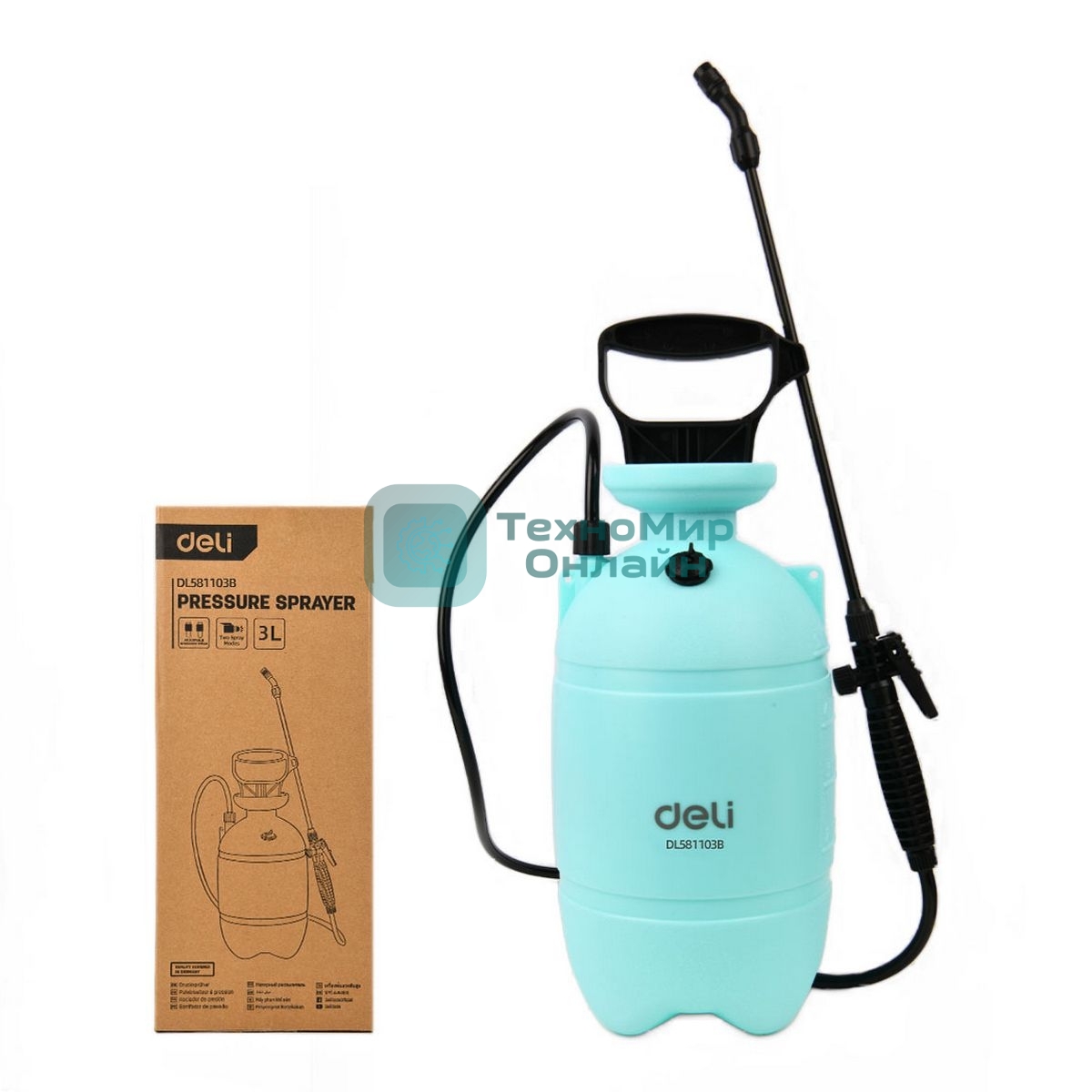 Опрыскиватель садовый помповый Deli DL581103B 3л, регулируемый разбрызгиватель, ремень для переноски