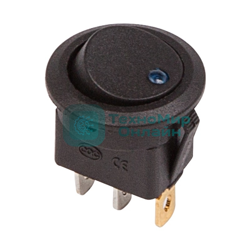 Выключатель клавишный Rexant круглый 12V 16А (3с) ON-OFF черный с синей подсветкой