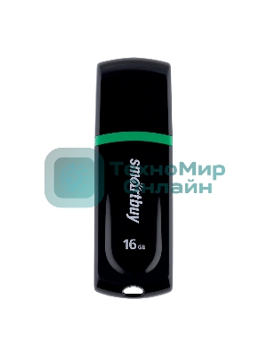 Флешка USB Smartbuy Paean черный (SB16 GbPN-K), 16Gb, USB 2.0, R/W 20/10, черный/зеленый