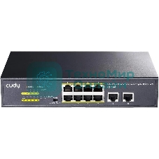 Коммутатор Cudy 8 RJ-45 10/100/1000M PSE ports +2 RJ45 10/100/1000 Uplink Port Unmanaged PoE+ Switch 120W, CCTV/VLAN mode support, long distance:250M at CCTV mode. 802.3af/at standard, Aternative 1/2(+),3/6(-), Rack-mountable Steel Case, Watchdog, 120W internal