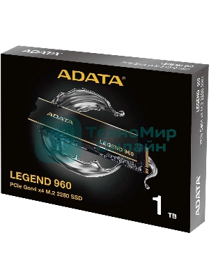 Накопитель SSD ADATA LEGEND 960, 1Tb, PCIe 4.0 x4, M.2 2280, NVMe, R/W 7400/6000, с радиатором