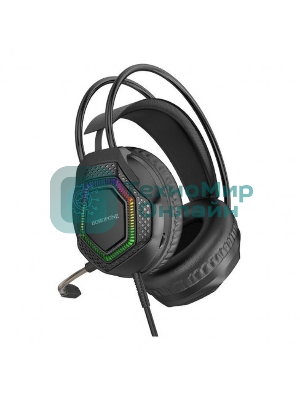 Проводные наушники Borofone BO105 Thunder черный, полноразмерные, RGB-подсветка