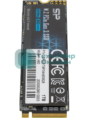 Накопитель SSD Silicon Power P34A60, 1Tb, PCIe 3.0 x4, M.2 2280, NVMe, R/W 2200/1600