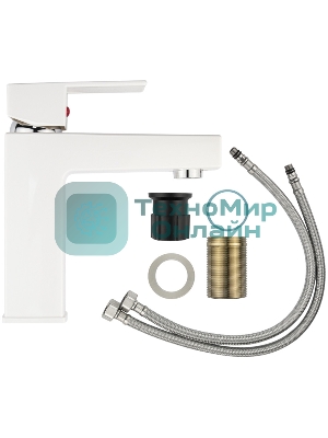 Смеситель на раковину BRIMIX 5973 шаровый, из высокопрочного пластика АБС, БЕЛЫЙ, квадратный корпус