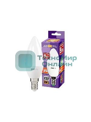 Лампа светодиодная JazzWay PLED-SP C37 9Вт свеча 3000К теплый белый E14 820лм 230В