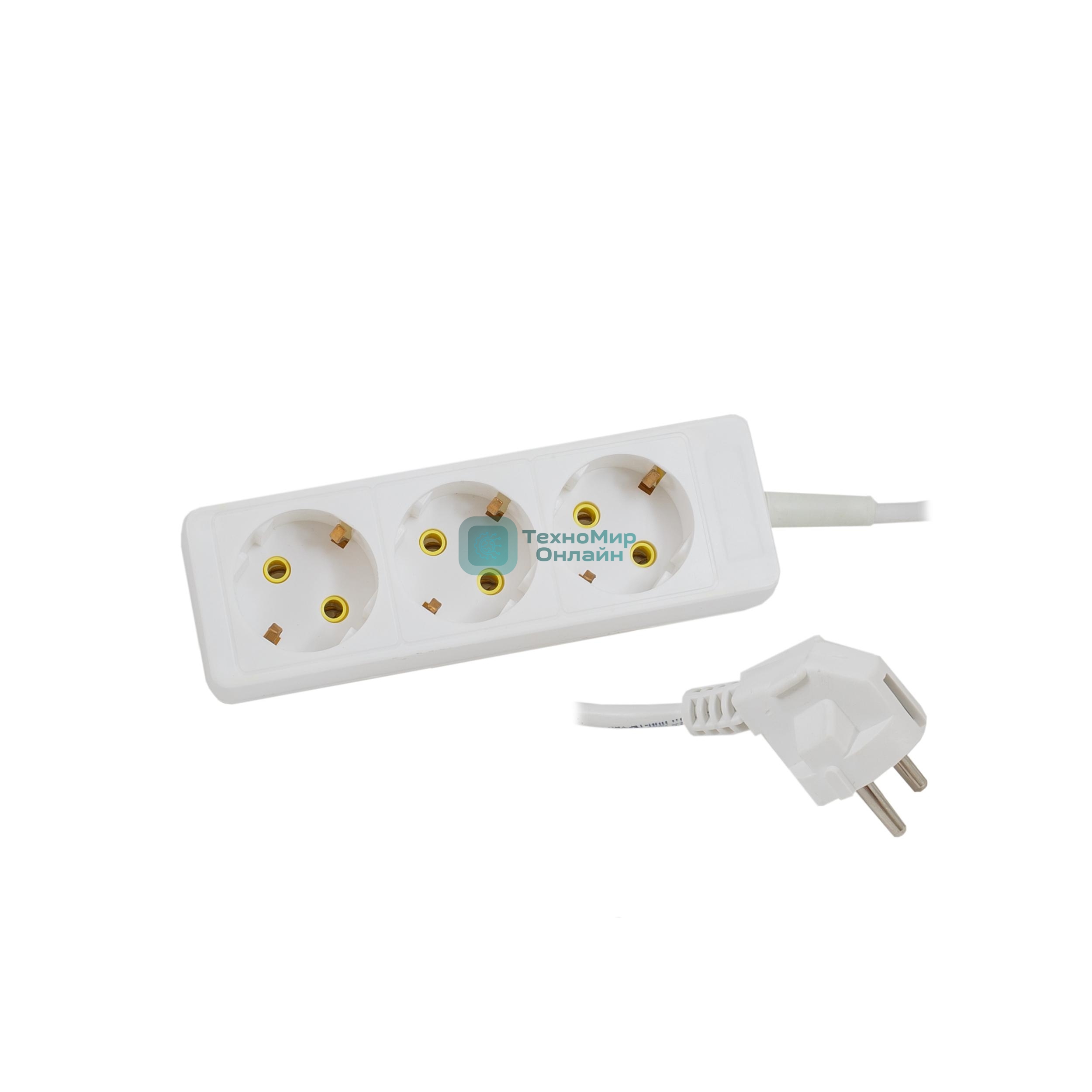 Удлинитель сетевой СТАРТ S 3x5-Z --20 dg, 3 розетки, до 10А, 5м, с заземлением, белый