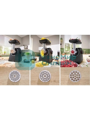 Мясорубка электрическая Bosch MFWS650B черный, 2100 Вт, 3.5 кг/мин, реверс, защита от перегрузки, насадки - 5