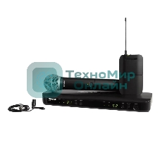 Микрофонная система SHURE BLX1288E/CVL-M17 беспроводная, двухканальная, с ручным передатчиком PG58 и петличным микрофоном CVL-B/C, частота UHF 662-686 МГц