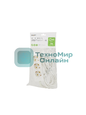 Удлинитель сетевой СТАРТ S 3x5-Z --20 dg, 3 розетки, до 10А, 5м, с заземлением, белый