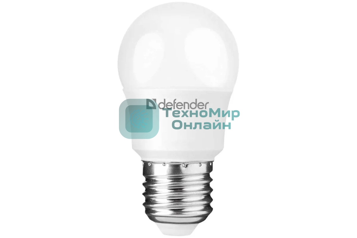 Лампа светодиодная Defender P45-10W-830-E27 шар, 3000 К, теплый белый, 1 шт.