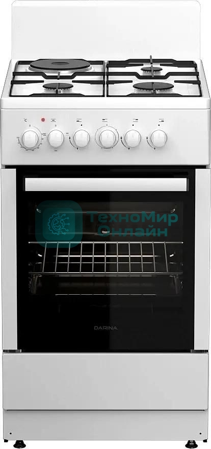 Плита комбинированная Darina 1E КМ241 321 W белый, конфорок 3 газовых и 1 электрическая, духовка 50 л, 50 см x 85 см x 60 см