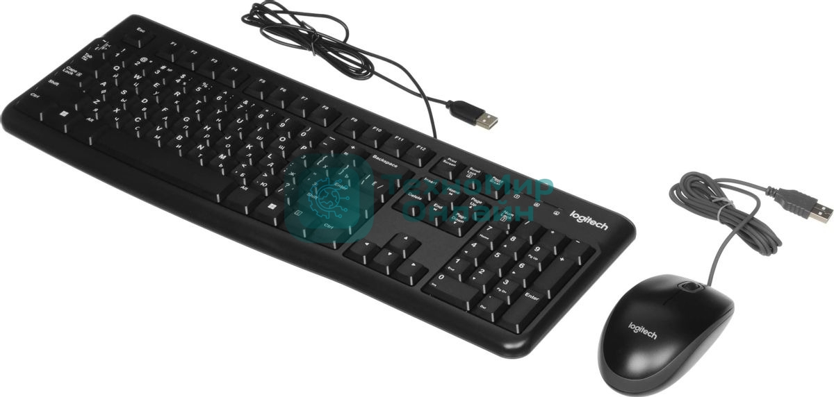 Комплект клавиатура+мышь Logitech MK120 проводной, USB, 1000 DPI, чёрный (неоригинальная гравировка)