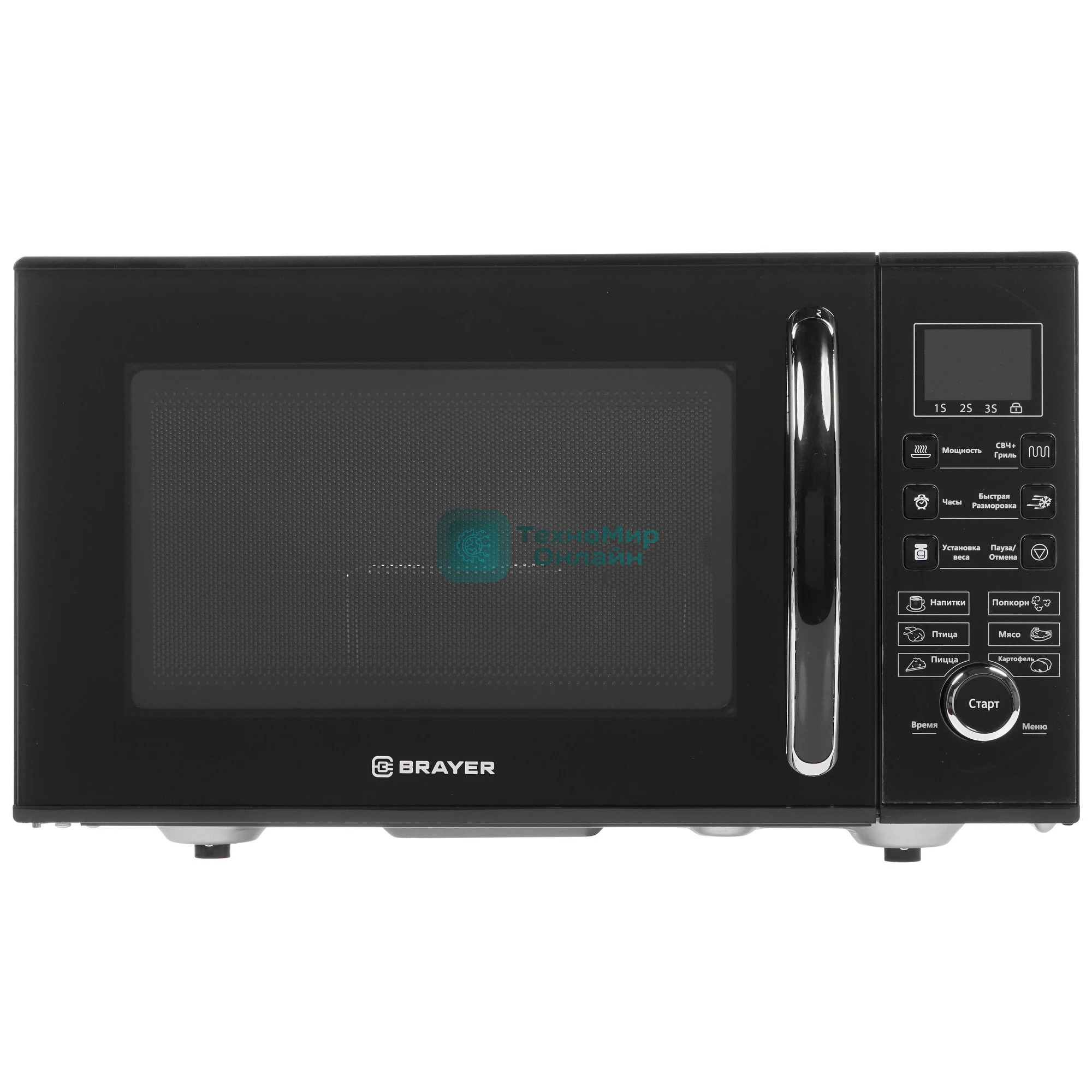 Микроволновая печь BRAYER BR2503 черный, 23 л, 900 Вт, переключатели - кнопки, поворотный механизм