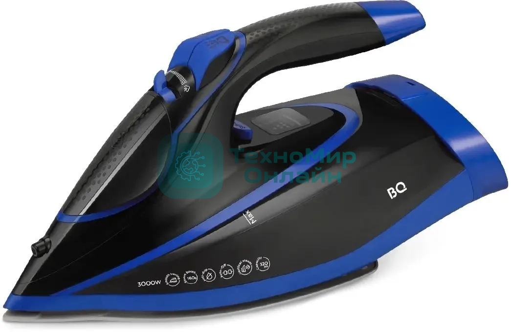 Утюг BQ SIC1003 черный/синий, 3000 Вт, 45 г/мин, 200 г/мин, 320 мл