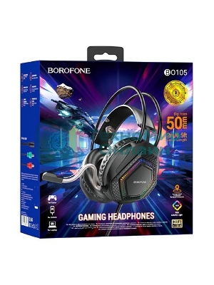Проводные наушники Borofone BO105 Thunder черный, полноразмерные, RGB-подсветка
