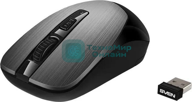 Мышь беспроводная SVEN RX-380W серый металлик, 1600 dpi, радиоканал, USB, кнопки - 4