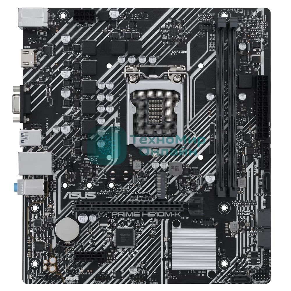 Материнская плата ASUS PRIME H510M-K R2.0, LGA 1200, Intel H470, 2xDDR4, 4xSATA, 1xM.2, 1xPCIe 4.0 x16, 1x 1Gb LAN, 2xUSB-A 3.2 Gen 1, 2xUSB 2.0, 1xHDMI, 1xVGA, 3x3.5 мм, 7.1, mATX