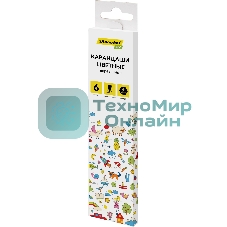 Карандаши цветные Silwerhof Eco 2.65 мм, шестигранный профиль, дерево, ассорти, 6 цветов, коробка с европодвесом