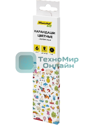 Карандаши цветные Silwerhof Eco 2.65 мм, шестигранный профиль, дерево, ассорти, 6 цветов, коробка с европодвесом