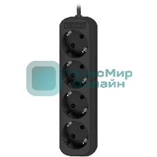 Удлинитель Defender M430 черный, 3 м, EURO, 4 розетки, 2200 Вт