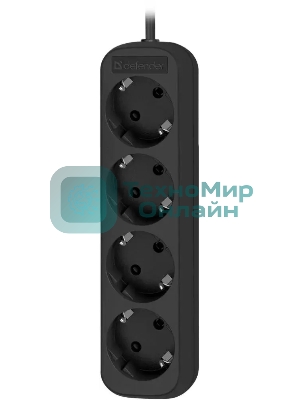 Удлинитель Defender M430 черный, 3 м, EURO, 4 розетки, 2200 Вт