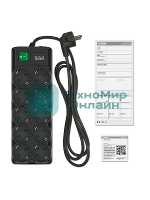 Сетевой фильтр SVEN SF-10E-16 5,0 м (10 розеток) черный