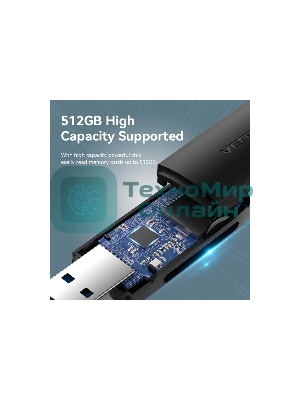 Кард-ридер Vention CLGB0/черный/SD,SDHC,SDXC,TF,micro-SD,micro-SDXC,miсro-SDHC/USB 3.0/пластик