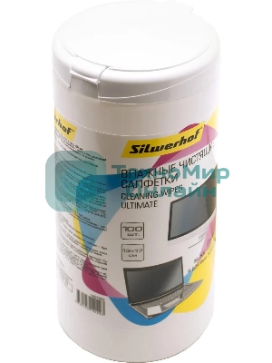 Салфетки Silwerhof Ultimate для экранов мониторов/плазменных/ЖК телевизоров/ноутбуков туба 100 шт влажных