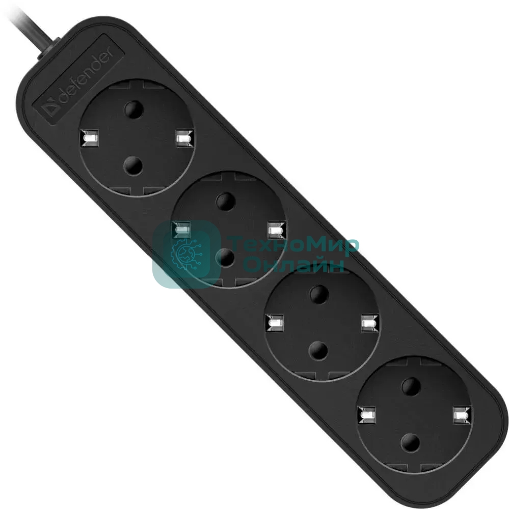 Удлинитель Defender M430 черный, 3 м, EURO, 4 розетки, 2200 Вт
