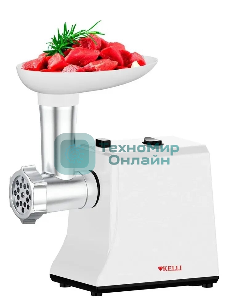 Мясорубка электрическая Kelli KL-5008 белый, 2600 Вт, 1.5 кг/мин, реверс, защита от перегрузки, насадки - 2
