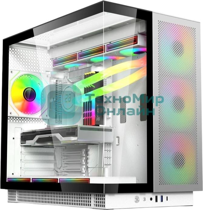 Компьютерный корпус ACD Phantom 100 ATX, Type-C + 2XUSB 3.0+HD audio combo, 4X120мм ARGb fans+Remote control, See View case, TG, Aluminum.
