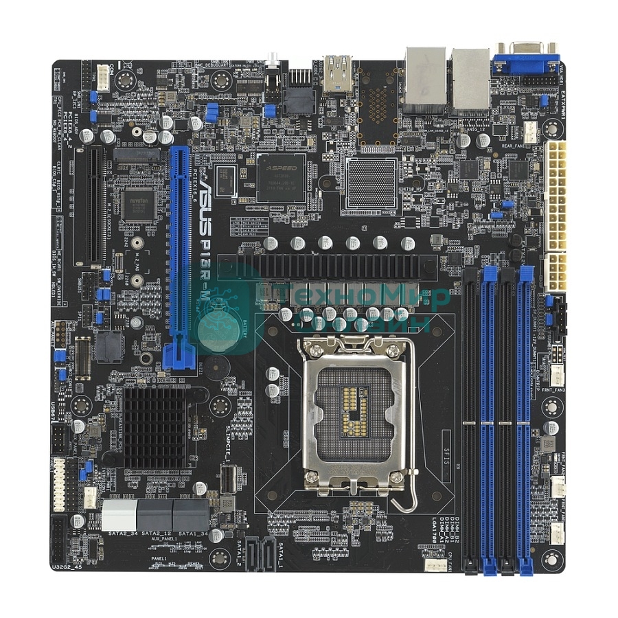 Материнская плата серверная ASUS P13R-M, LGA1700, Intel C262, 4xDDR5 (ECC), 8xSATA, 1xM.2, 1xPCIe 5.0 x16, 1xPCIe 3.0 x8, 1xVGA, 3x1Gb LAN, 3xUSB-A 10Gbps, mATX