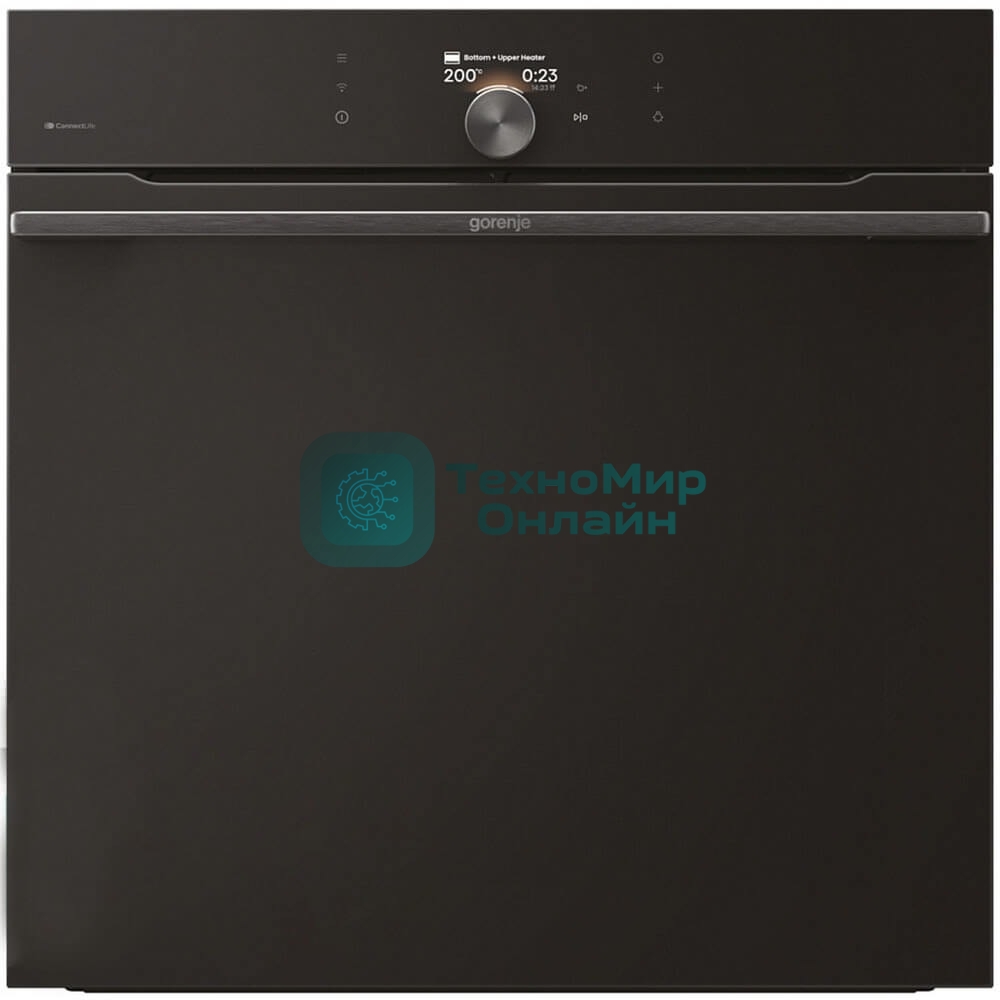 Встраиваемая электрическая духовка Gorenje BP6138B, объем 77 л, макс. температура 320 градусов, сенсорное/поворотное управление, Wi-Fi, пиролитическая очистка, телескопические направляющие на одном уровне, термощуп, AirFry, автоматические программы, динамическая система охлаждения, многоуровневое приготовление, PerfectGrill, энергоэффективность А+, черный
