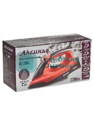 Утюг Аксинья КС-3004 черный с красным, 2200 Вт, 25 г/мин, 120 г/мин, 160 мл