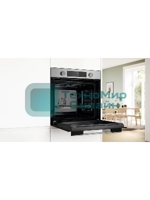Духовой шкаф электрический Bosch HJA737BR0 Serie 4, 60 см, 76 л,нержавеющая сталь, Auto Pilot 10, 3D Hotair,класс энергоэффективности А, 7 режимов, LCD-дисплей, галогенное освещение, самоочистка EcoClean,проволочные направляющие
