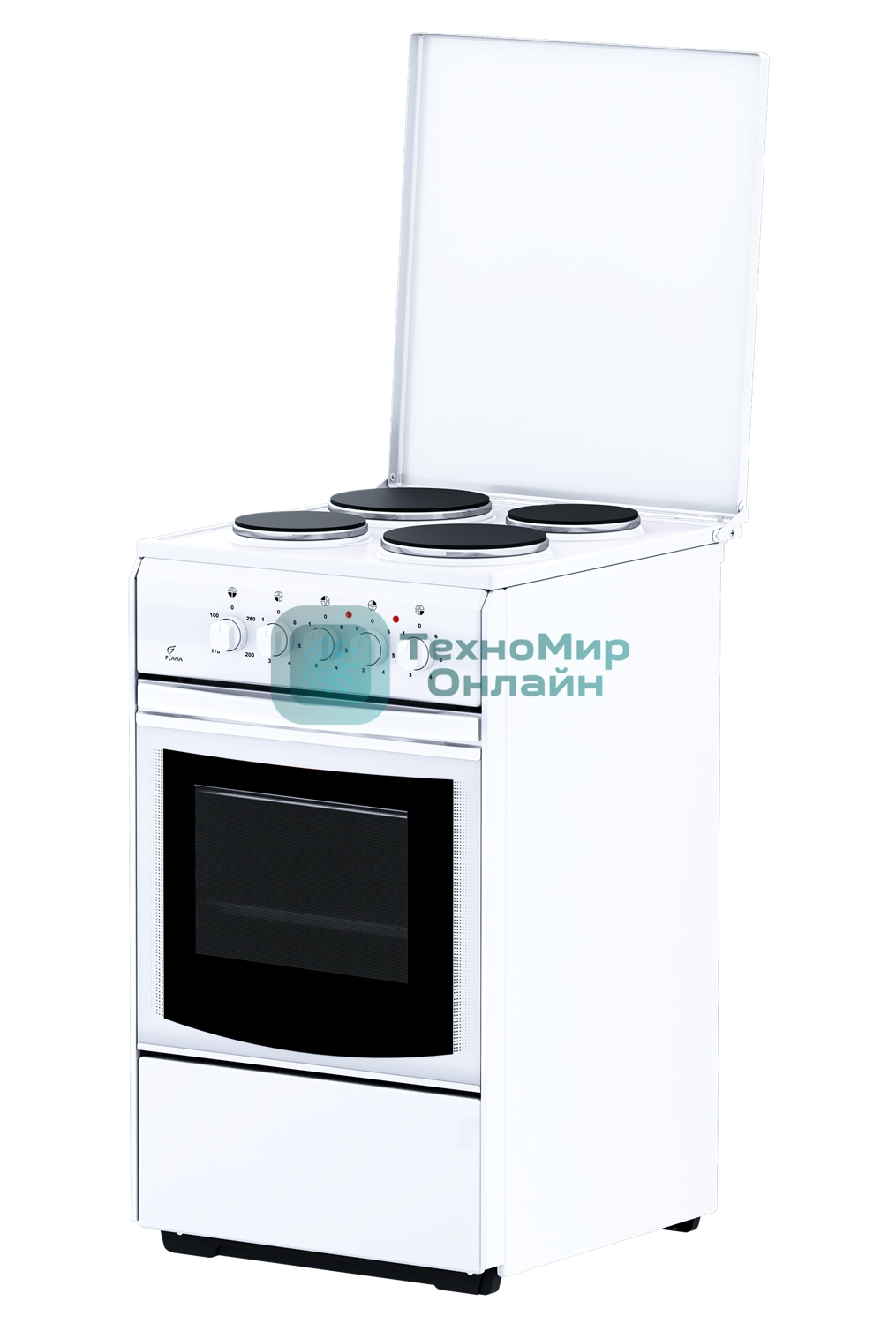 Плита электрическая Flama AE 1409 W белый, конфорок 4 электрических, духовка 50 л, 50 см x 85 см x 60 см