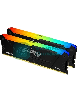 Оперативная память Kingston Fury Beast, DDR4, 16GB (2x8GB), 3600MHz, CL17, DIMM, с радиаторами, RGB, черный
