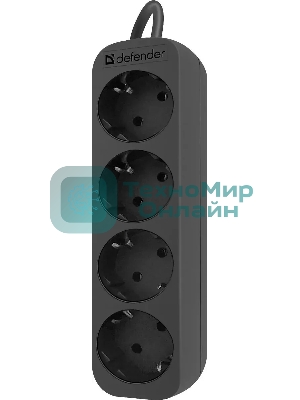 Удлинитель Defender M450 черный, 5 м, EURO, 4 розетки, 2200 Вт