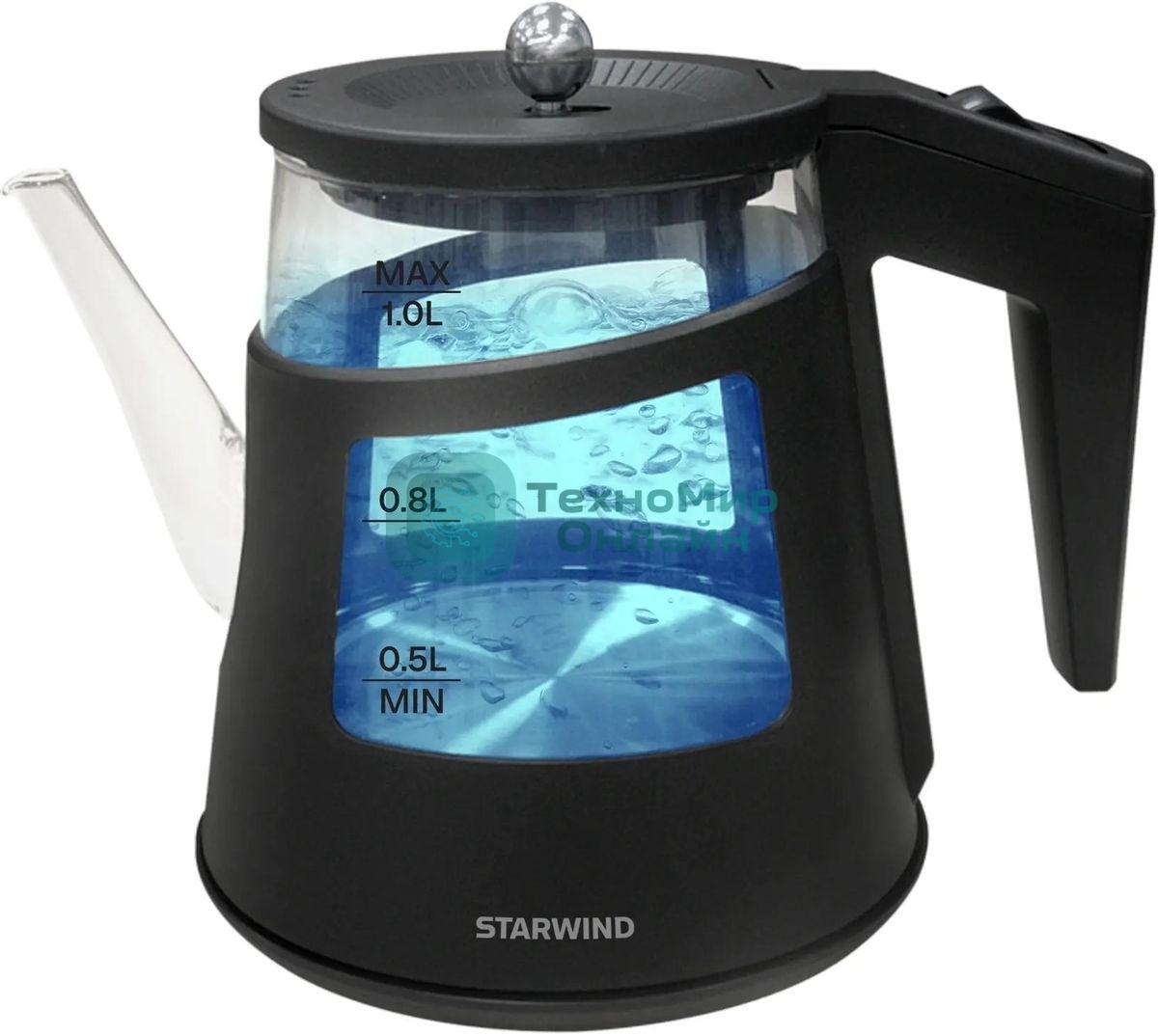 Чайник электрический Starwind SKG2113 1л. 1000Вт черный/прозрачный корпус: стекло