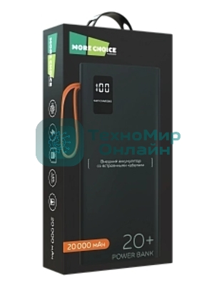 Портативный аккумулятор More choice (4620202550569) PB22-20 с кабелем 2USB 2.1A - 20000mAh черный