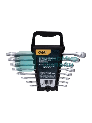 Набор комбинированных гаечных ключей 8 шт Deli DL130008A Спецификация: 6 мм, 8 мм, 10 мм, 12 мм, 14 мм, 15 мм, 17 мм, 19 мм. Матовая хромированная поверхность. Пластиковая упаковка.